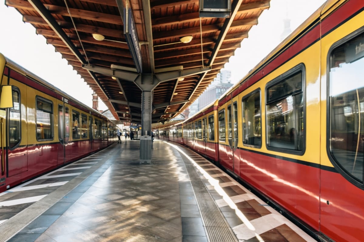 two trains stopped at station