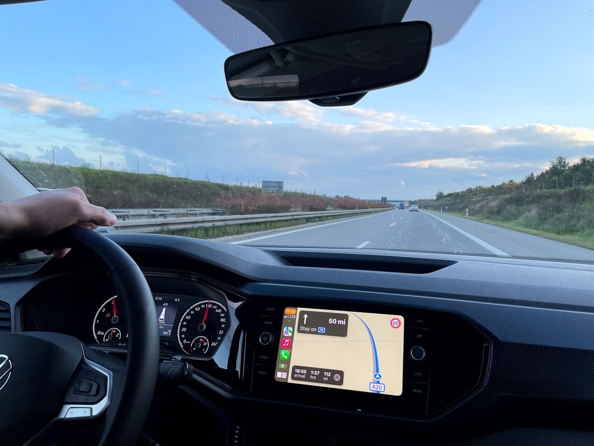 inside car on highway