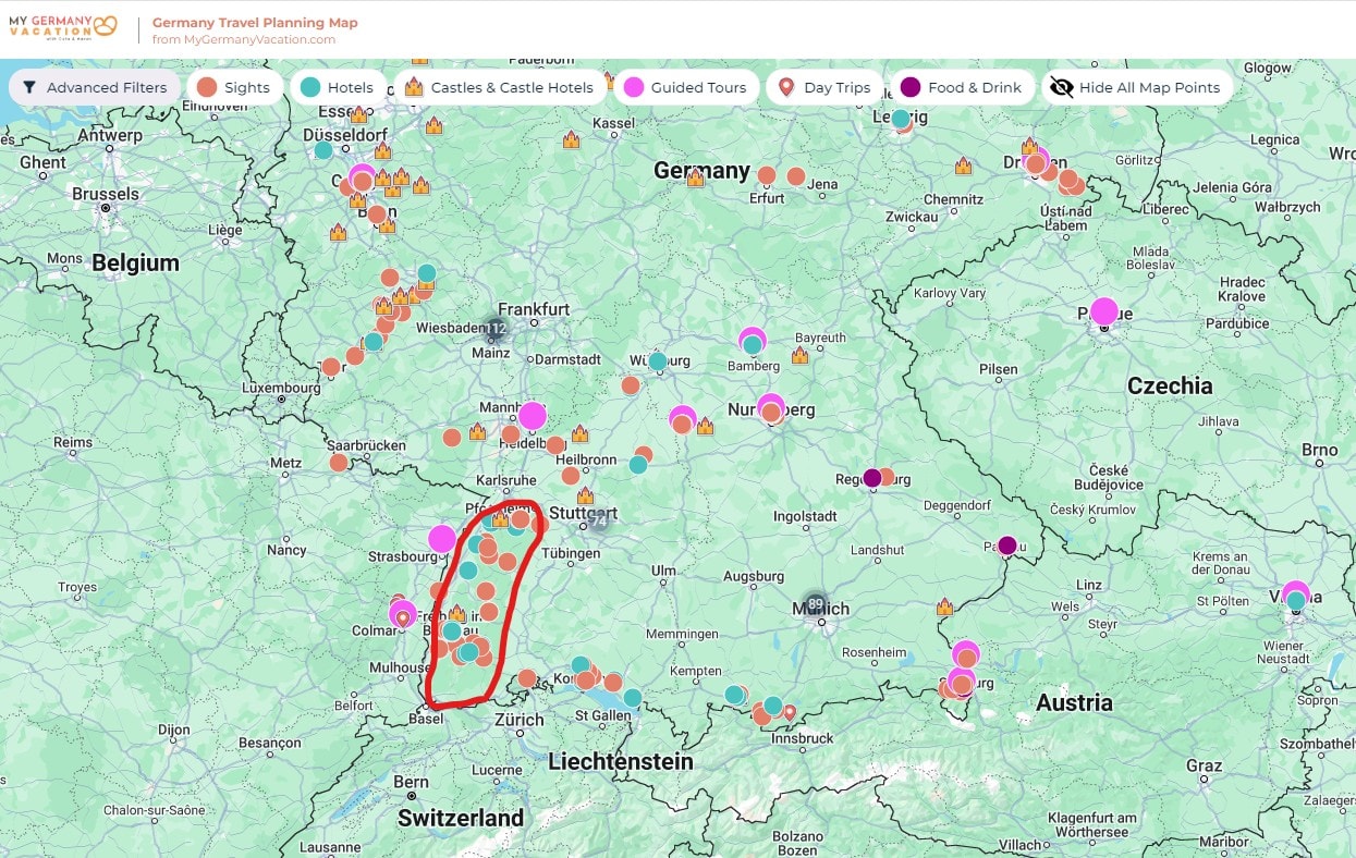 Map of Black Forest area