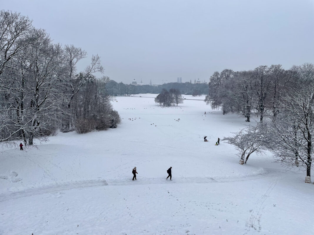 English garden in snow