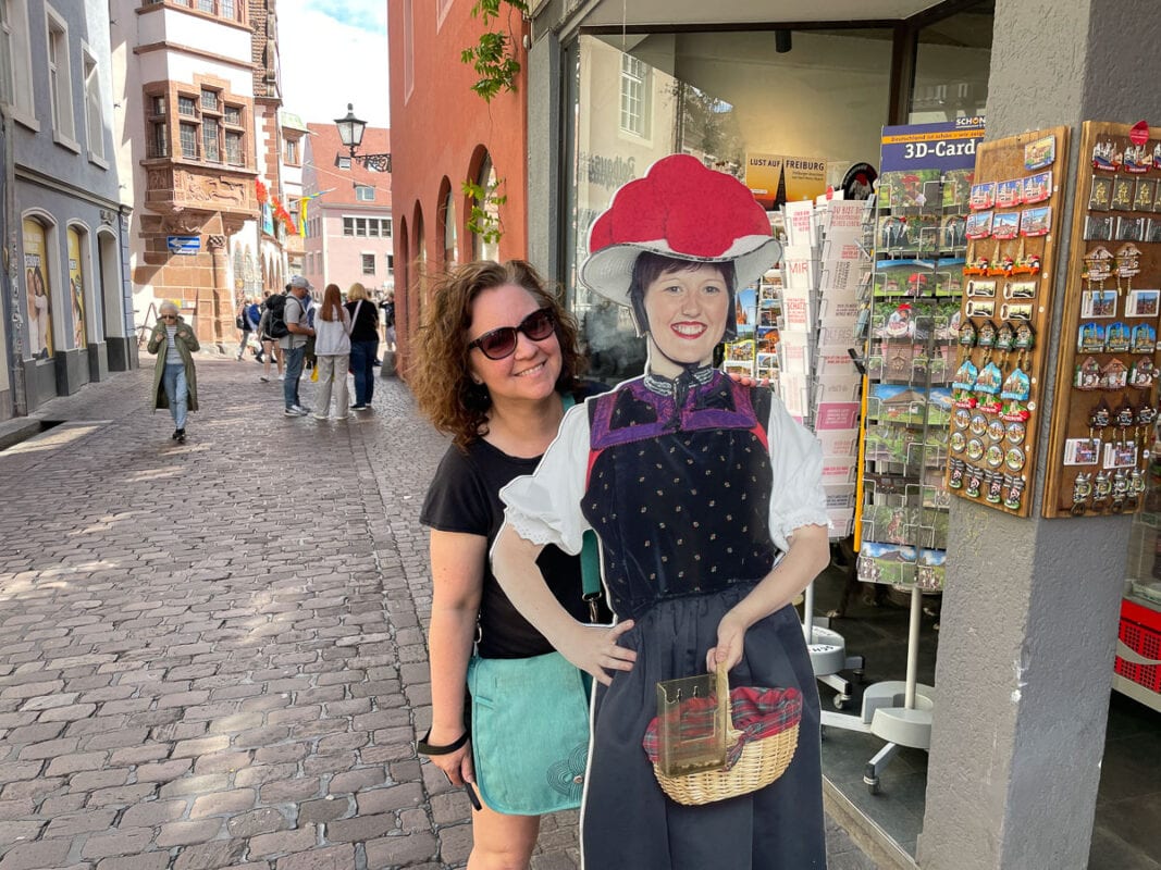 Cate in Freiburg with her travel bag 