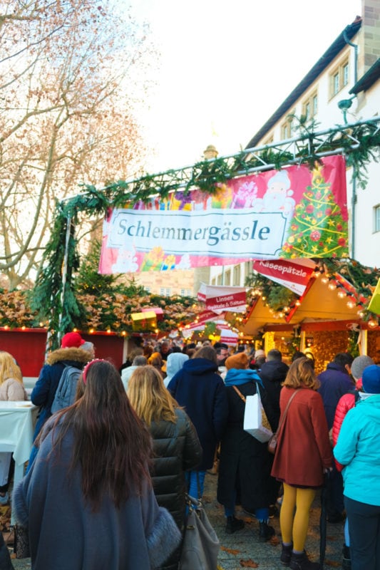 brightly colors and illuminated market area