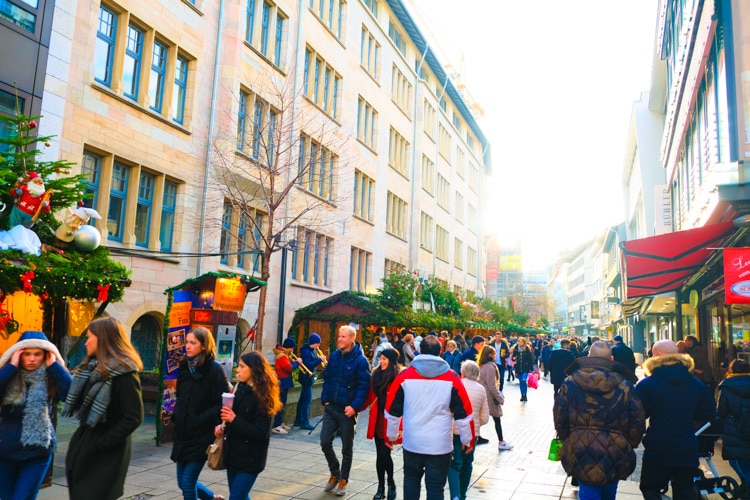 sunny walk through downtown Christmas market