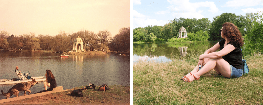 lake and island in a park in Magdeburg, Germany