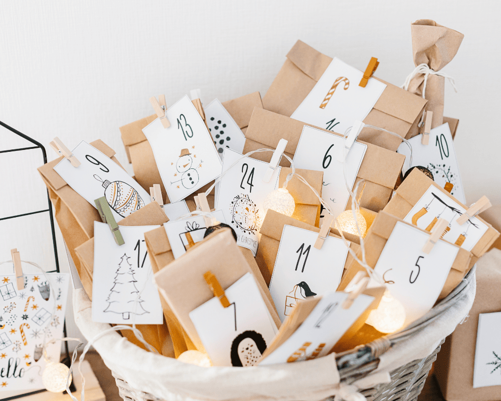 advent calendar in a basket