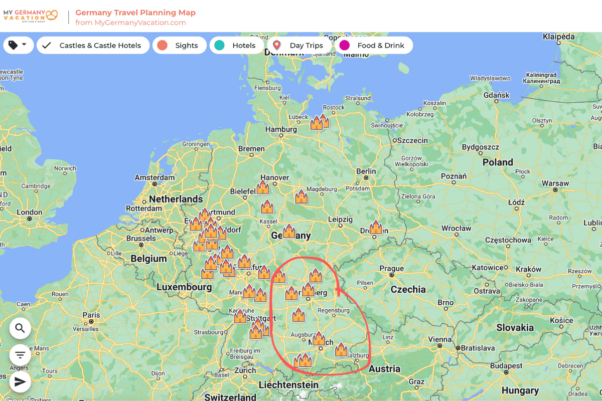 Map of Bavaria in Germany