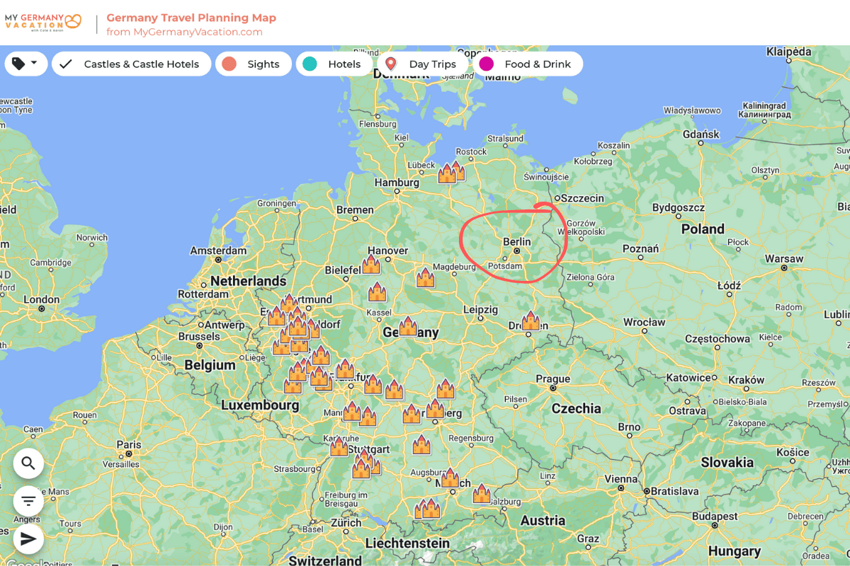 Map with Berlin in Germany