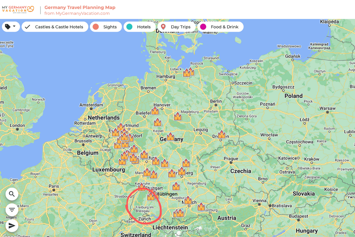 Black Forest on map of Germany