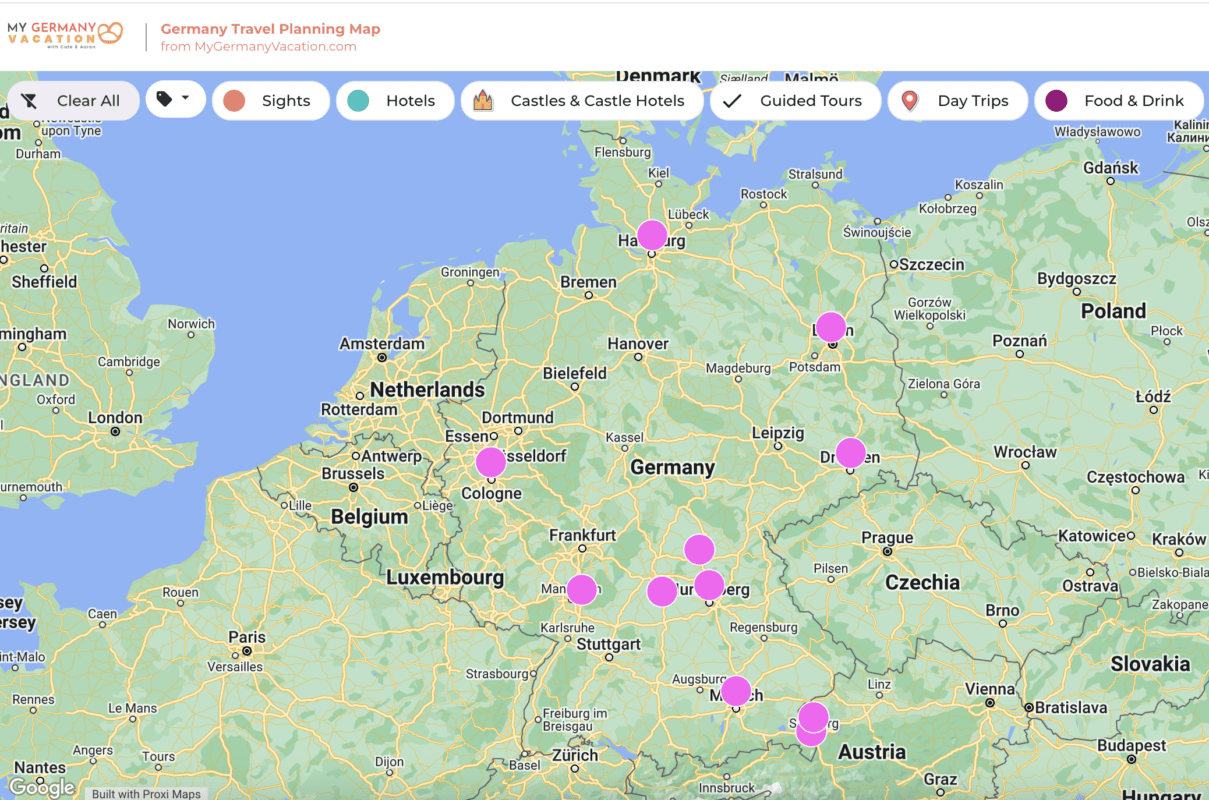 Planning map from our Germany Travel Planner 